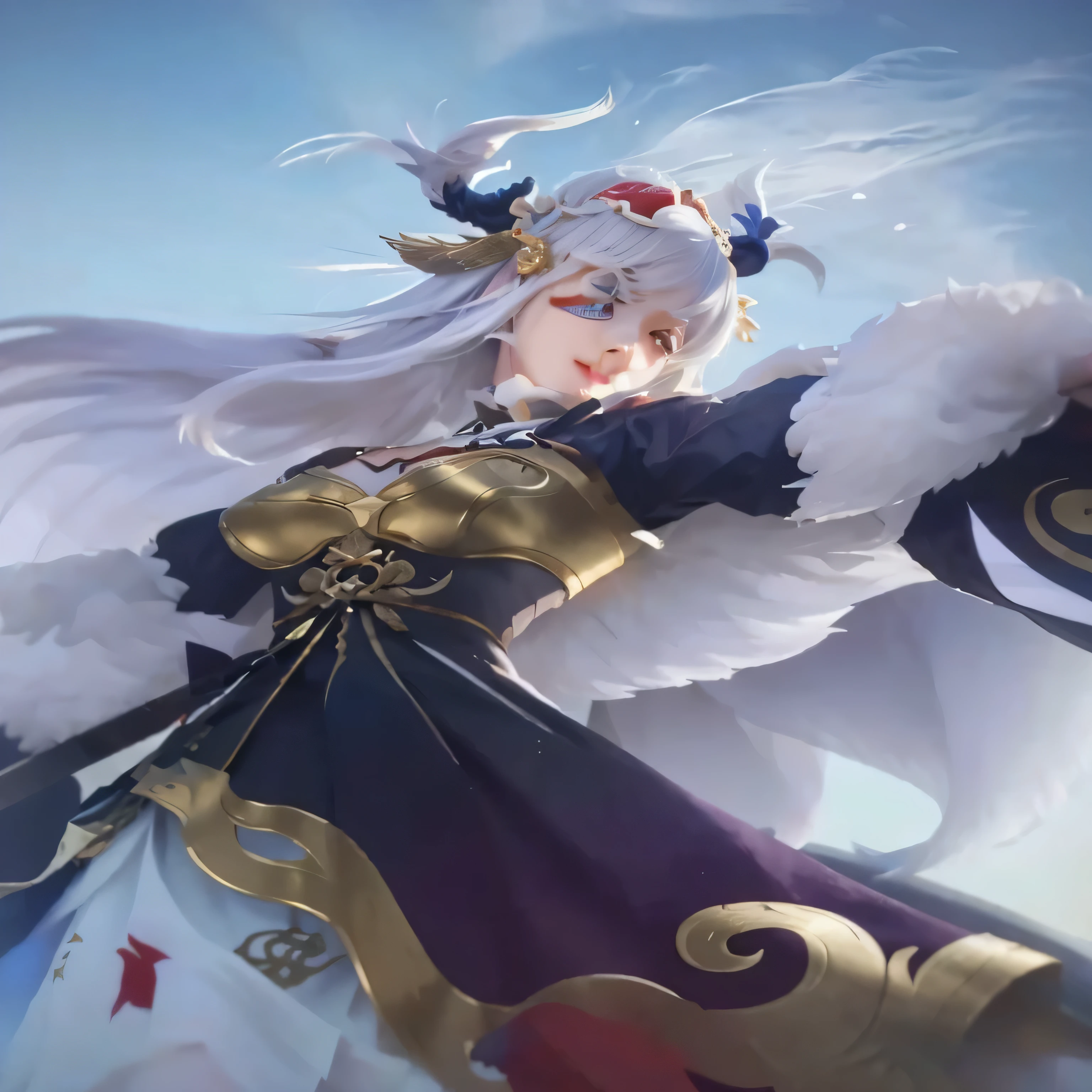 Beautiful, a close up of a woman with a sword and wings, yun ling, keqing from genshin impact, white haired deity, inspired by Ju Lian, onmyoji detailed art, heise jinyao, inspired by Pu Hua, onmyoji, inspired by Lan Ying, kda, full body xianxia, onmyoji portrait, portrait knights of zodiac girl, Realistic, 3D 