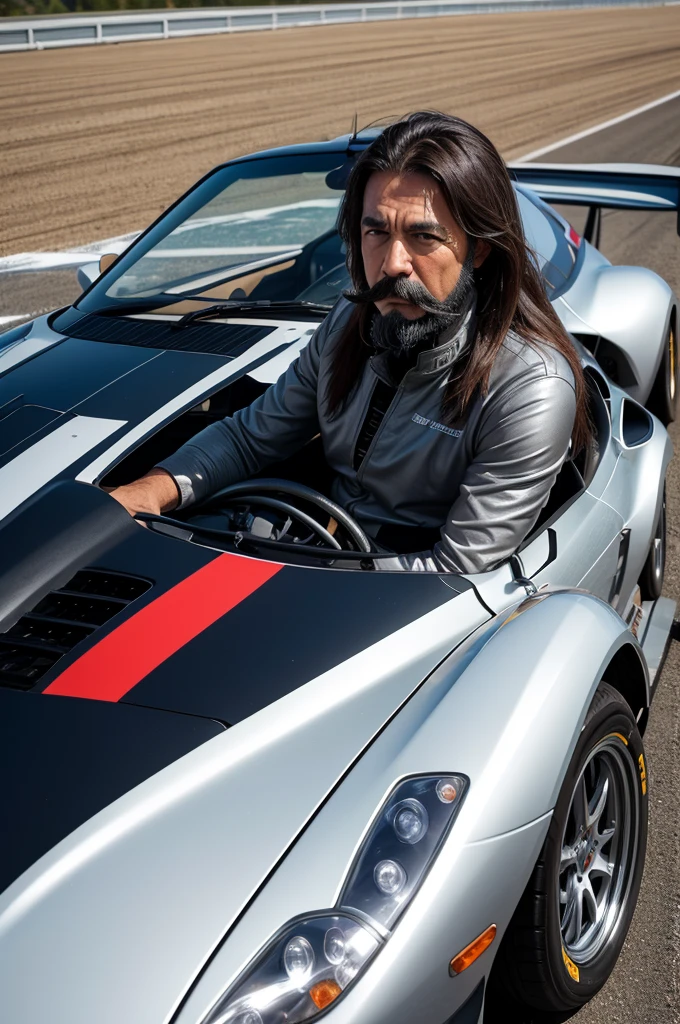 Racing Driver、Middle-aged men、Mustache、Beard、long hair、Gray Hair、Old sports cars、