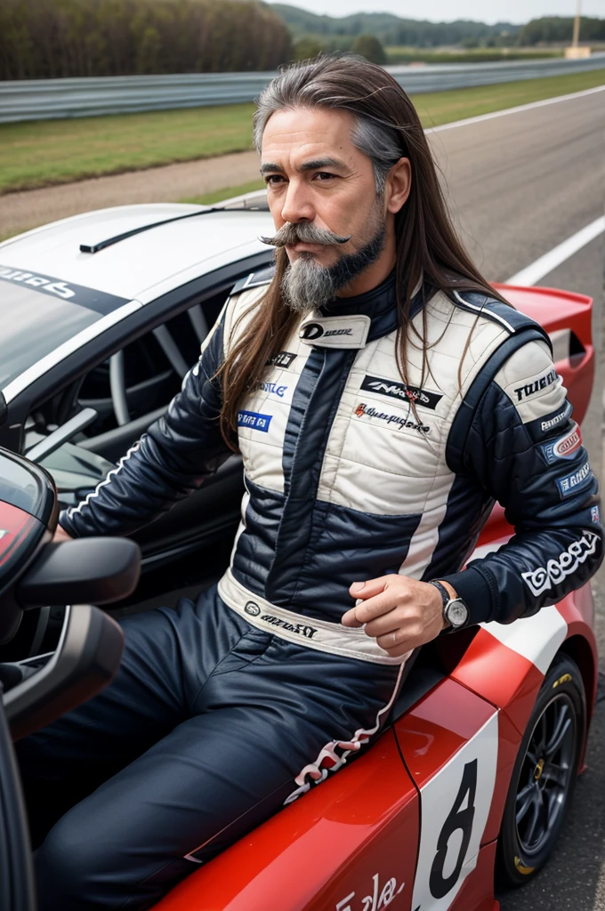 Racing Driver、Middle-aged men、Mustache、Beard、long hair、Gray Hair、Old sports cars、japanese.