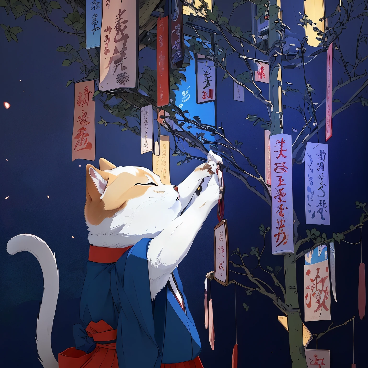 A Shiba Inu is tying something, Moogle from The Legend of Korra, Inspired by Hiroyuki Isoda, Japanese animation style, Japanese Art on Behance, The Artistic Style of Ukiyo-e, Animated visual of cute cats, Anime cat, Inspired by Kano Masanobu