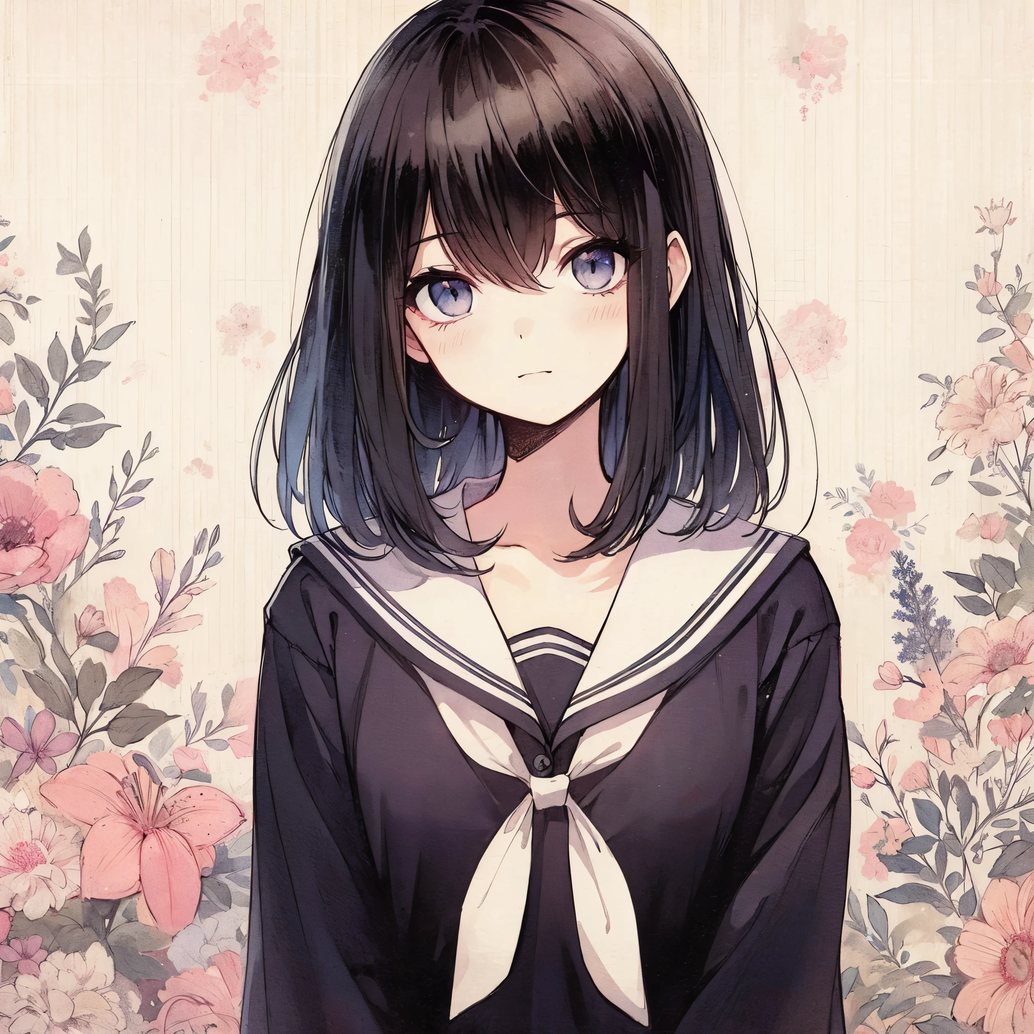 Official art using high-quality hand-drawn watercolor sketch techniques. (best quality,4k,8k,highres,masterpiece:1.2),ultra-detailed,beautiful detailed gray eyes,A girl with beautiful eyes, everyone, beautiful anime girl, cute anime girl, smooth anime art, anime style, elegant colors, soft lighting, delicate beautiful wet eyes, very coquettish, (beautiful large breast:1.2), (correct hands:1.2),