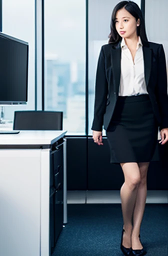 Career woman, Black Suit, Full body images, office,skirt, No shoes