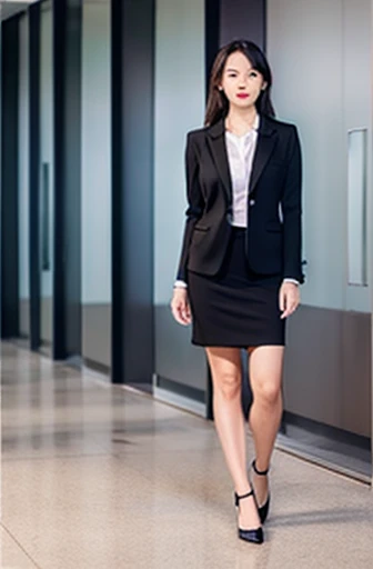 Career woman, Black Suit, Full body images, office,skirt, No shoes