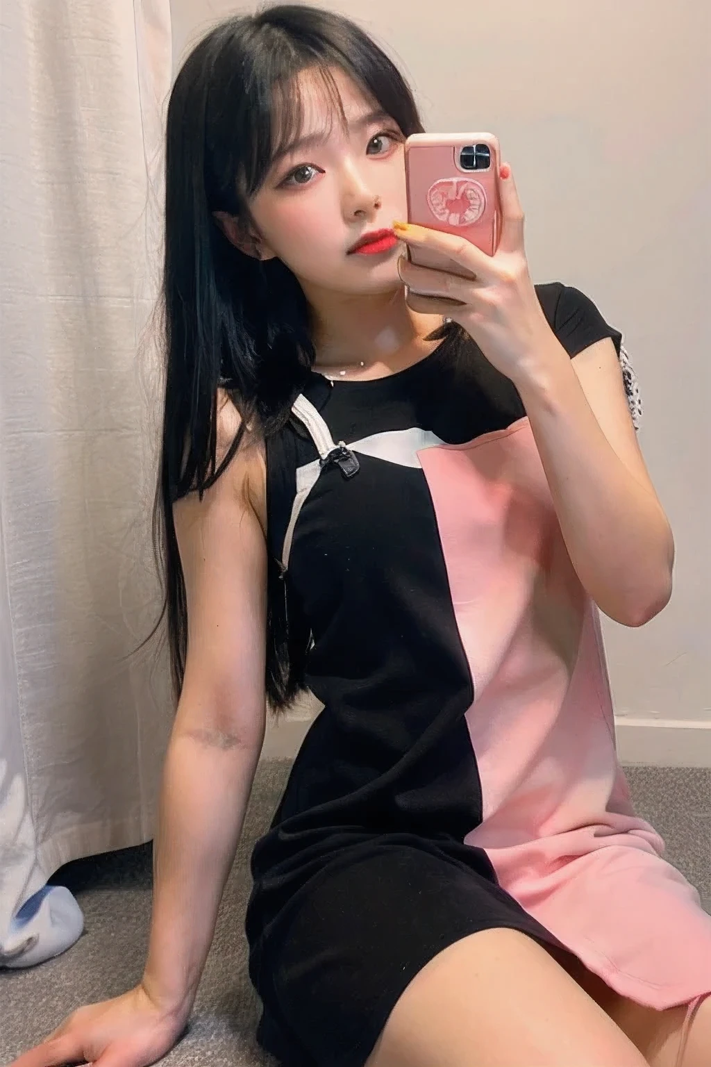 Hot ai girl in different clothes black white blue pink dress