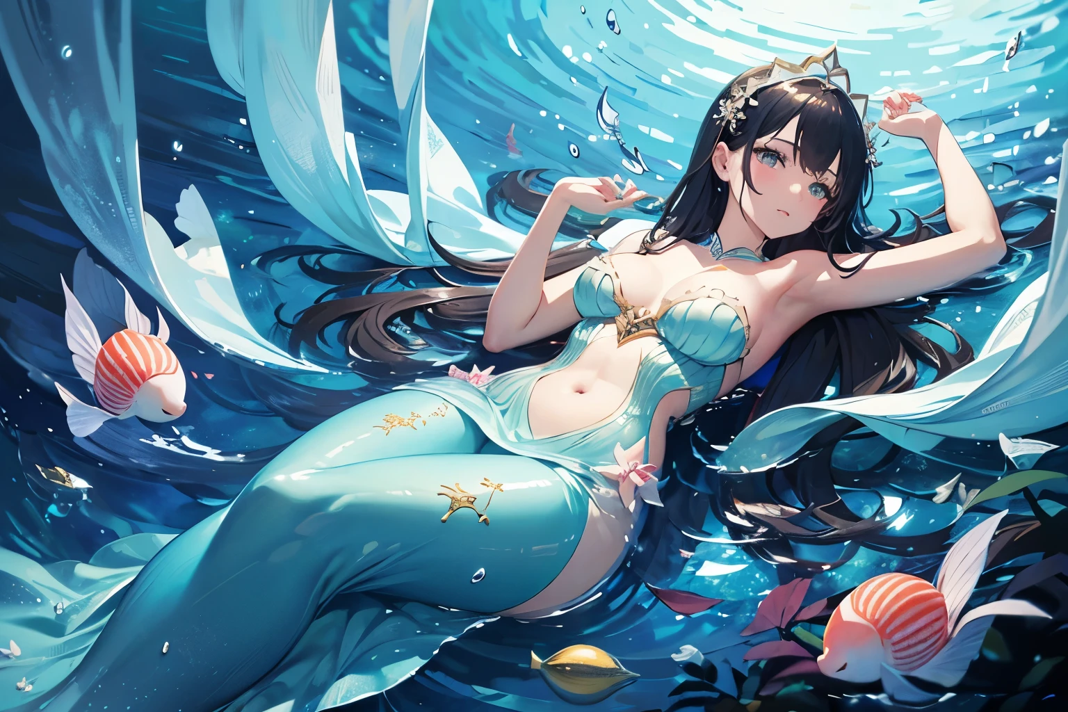 (highest quality、masterpiece、High resolution)、Paint seaweed in dark colors、