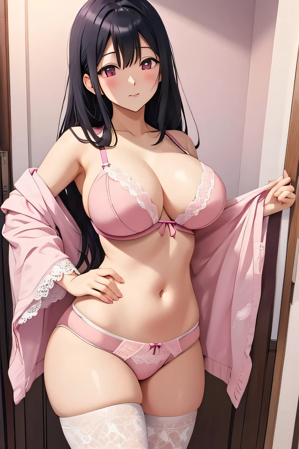 hyuga hinata, big breasts, show pink lace underwear