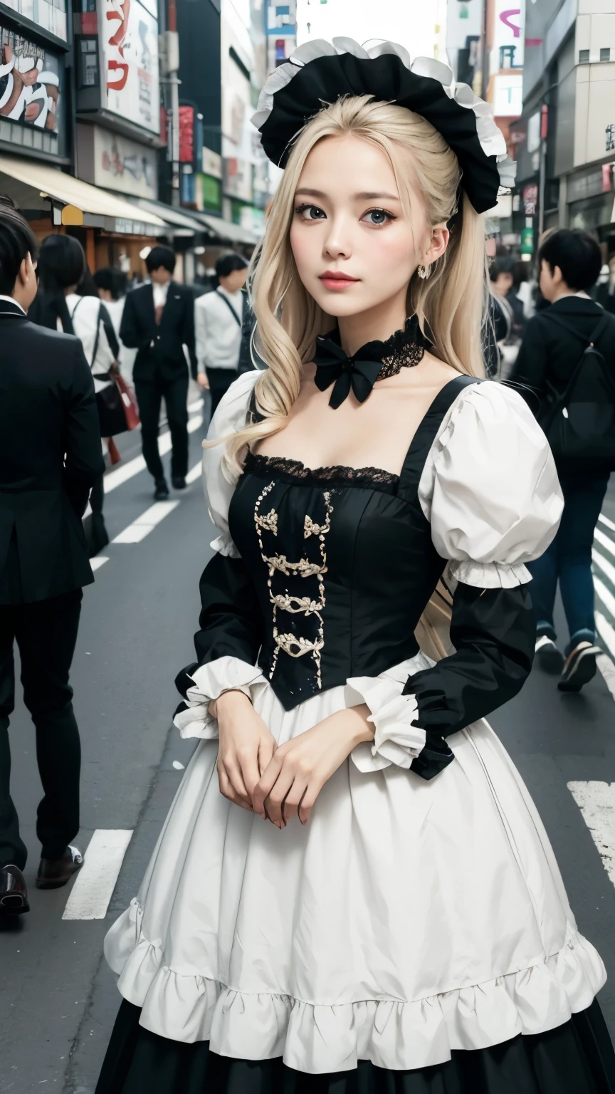 Lavishly decorated maid clothes like Marie Antoinette's clothes, on the streets of Akihabara,