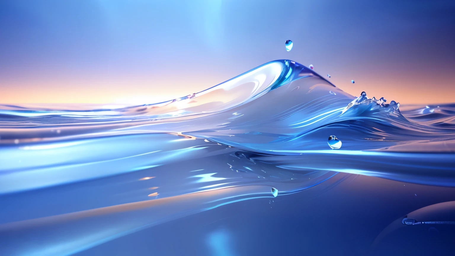There is a big wave in the sea, Smooth surface, smooth shiny metal, Liquid simulation background, shiny metallic glossy skin, abstract liquid, shiny gloss water reflections, fluid simulation, chrome reflection, 3 d fluid simulation render, liquid glass, blue soft light, flowing material, Beautiful wallpapers, the blue whale crystal texture, Smooth 3D CG rendering, shiny metal