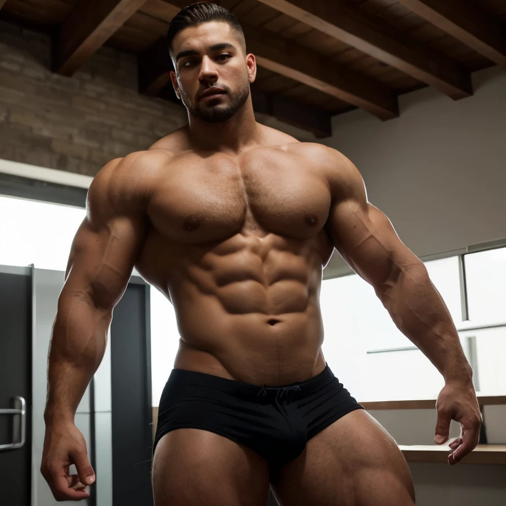gordinho , Muscle , macho , poses , Homens americanos, roupas policiais , Peito grande , peito musculoso , flertando, olhando para o espectador , roupas abertas , roupas realistas detalhadas