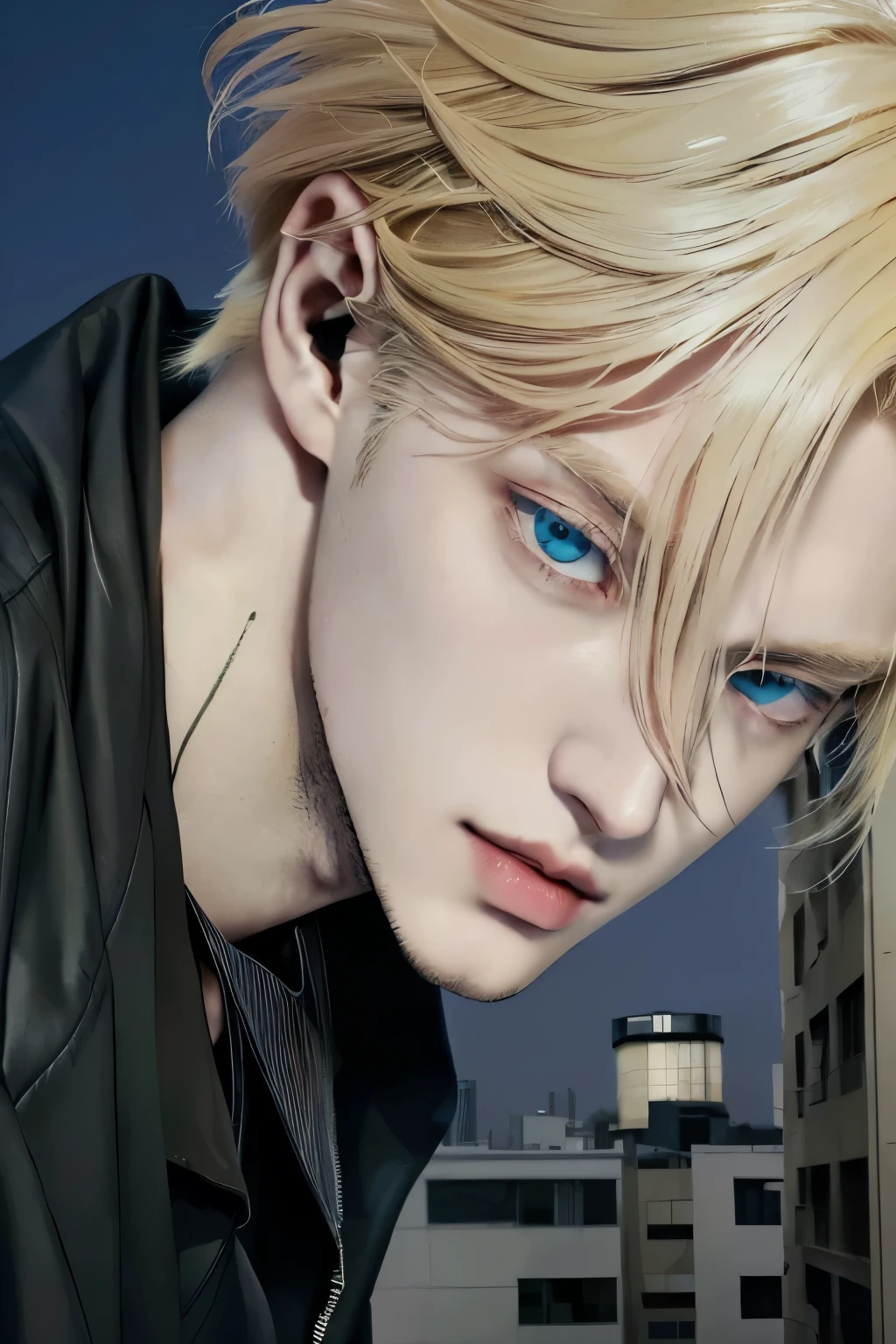 guy with blonde hair and blue eyes in a city, johan liebert mixed with alucard, tall anime guy with blue eyes, johan liebert mixed with dante, kentaro miura manga art style, johan liebert, manga style of kentaro miura, key anime visuals, trigger anime artstyle, anime handsome man, male anime style, male anime character