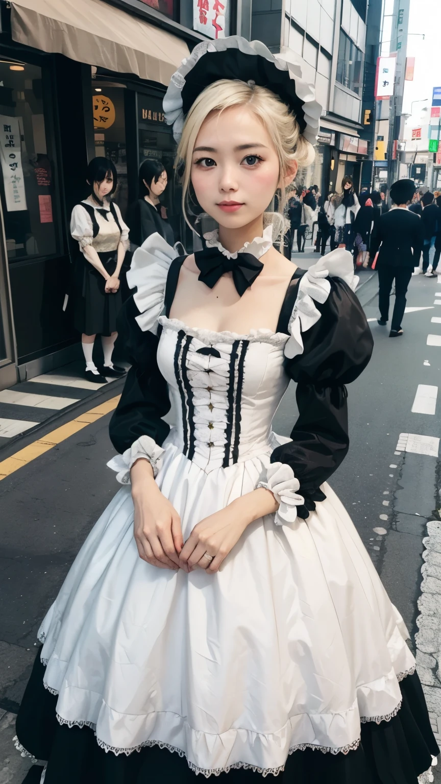 Lavishly decorated maid clothes like Marie Antoinette's clothes, on the streets of Akihabara,