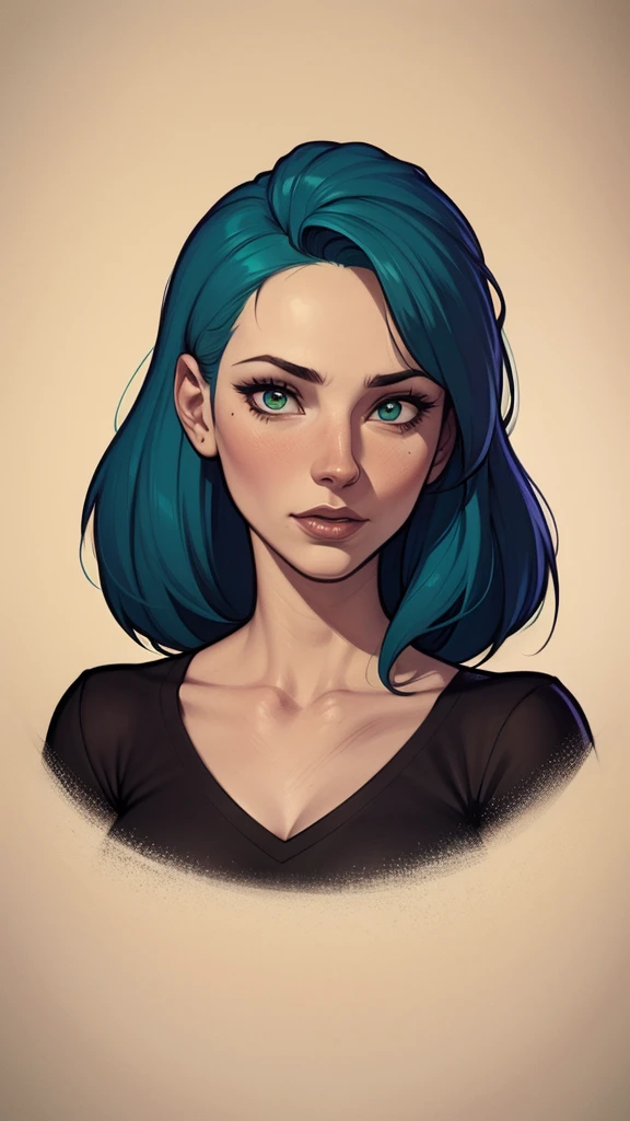 um desenho de uma mulher com uma blusa verde e cabelo preto, Estilo de arte de Charlie Bowater, arte do personagem Charlie Bowater, drawn in the style of digite germe, estilo de charlie bowater, digite germe. alto detalhe, digite germe style, retrato de personagem em close, digite germe portrait, style digite germe, neoartcore e charlie bowater