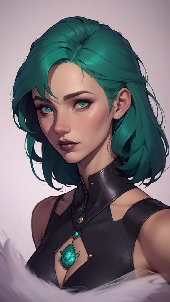 um desenho de uma mulher com uma blusa verde e cabelo preto, Estilo de arte de Charlie Bowater, arte do personagem Charlie Bowater, drawn in the style of digite germe, estilo de charlie bowater, digite germe. alto detalhe, digite germe style, retrato de personagem em close, digite germe portrait, style digite germe, neoartcore e charlie bowater