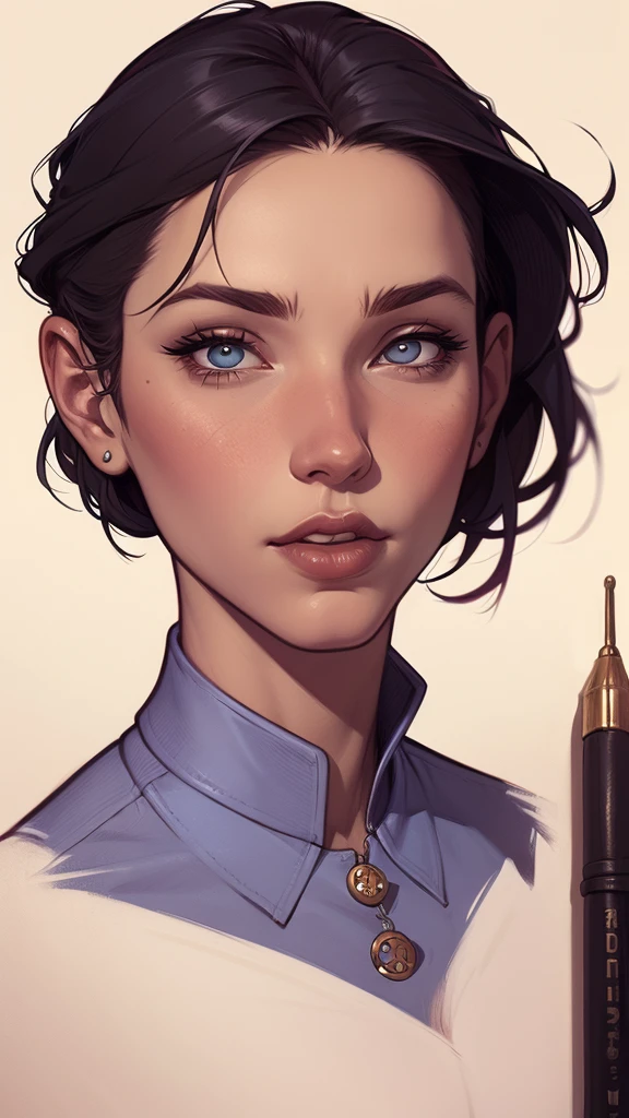 um desenho de uma mulher com e cabelo preto, Estilo de arte de Charlie Bowater, arte do personagem Charlie Bowater, drawn in the style of digite germe, estilo de charlie bowater, digite germe. alto detalhe, digite germe style, retrato de personagem em close, digite germe portrait, style digite germe, neoartcore e charlie bowater