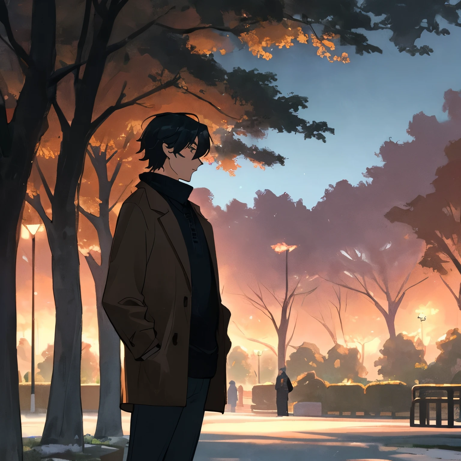 a guy standing in a park at evening