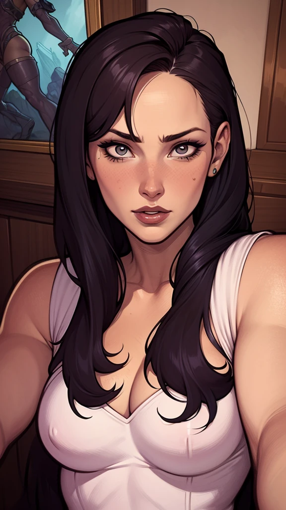 um desenho de uma mulher com umae cabelo preto, Estilo de arte de Charlie Bowater, arte do personagem Charlie Bowater, drawn in the style of digite germe, estilo de charlie bowater, digite germe. alto detalhe, digite germe style, retrato de personagem em close, digite germe portrait, style digite germe, neoartcore e charlie bowater