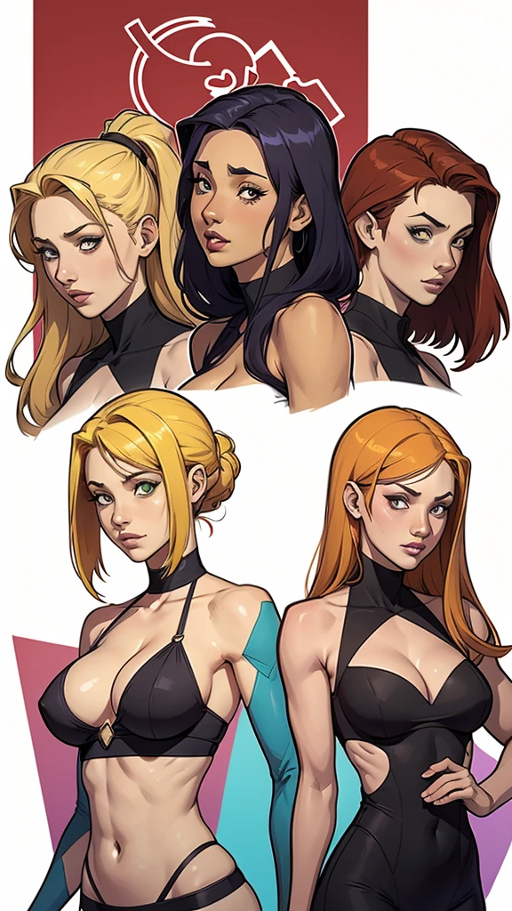 um desenho de duas mulheres em roupas verdes e amarelas, garota de anime desonesta, design de personagens de quadrinhos, fanart requintada altamente detalhada, conceito detalhado de corpo inteiro, High quality color sketch, Design de personagens de quadrinhos dos anos 90, conceito detalhado de corpo inteiro art, Design de personagens de corpo inteiro, design de personagens profissional, design de personagens de alta qualidade, arte conceitual colorida, design de personagem interessante, design de personagens altamente detalhado