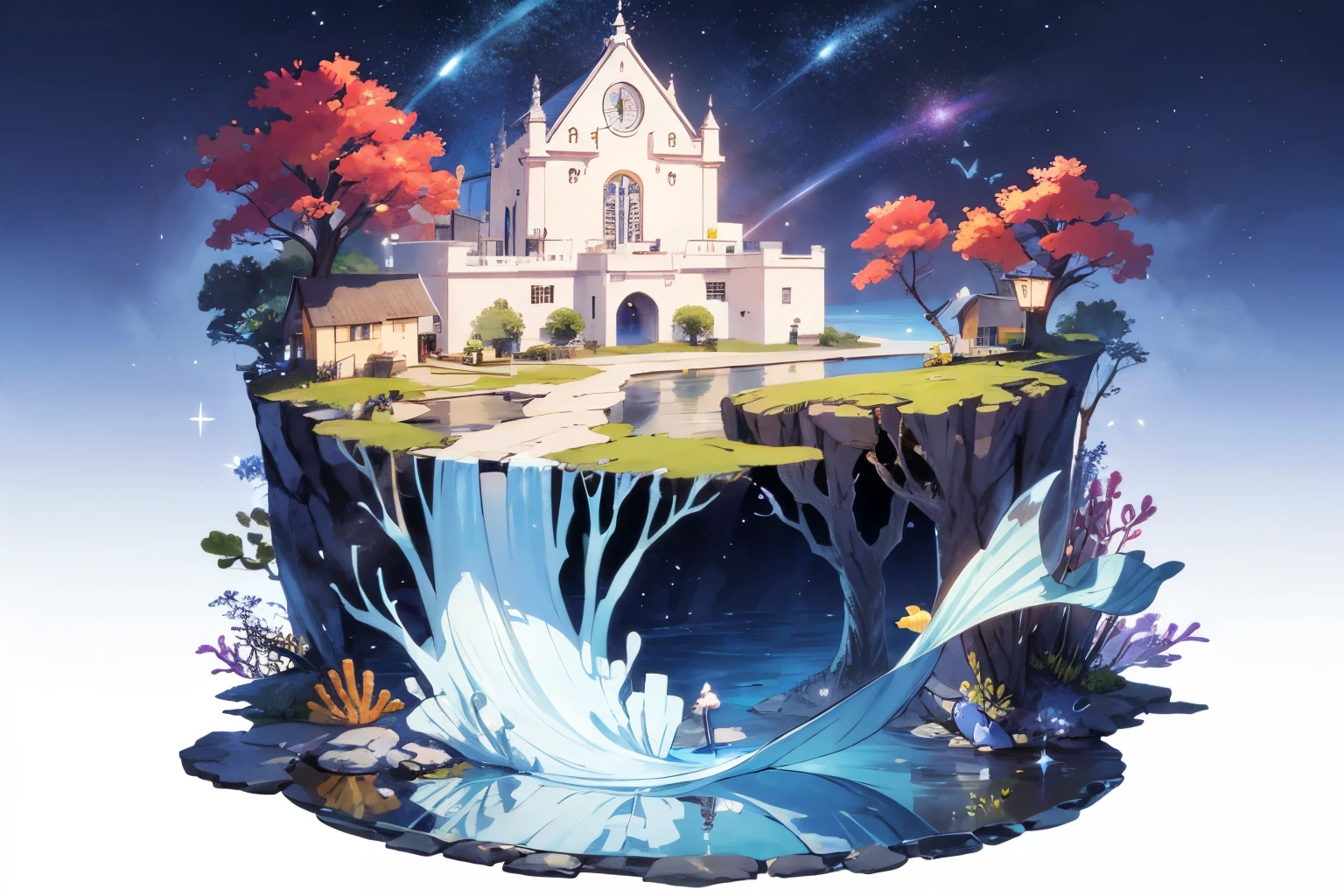 Fantasy art, moonlight, (The Little Mermaid), mysterious, Shine a Light, swim, fantasy的, Marine Life, mysteriousな景色, Vibrant colors, beautiful, elegant, Enchanting, In the water, aura, fantasy, dream, Shine, Transparency, Flowing Hair, Seaweed, Coral, Jewels of the Sea, blue sea, Wave, reflection, deep sea, Starry Sky, Romantic, Magical, grace, delicate, beautiful, wonderful