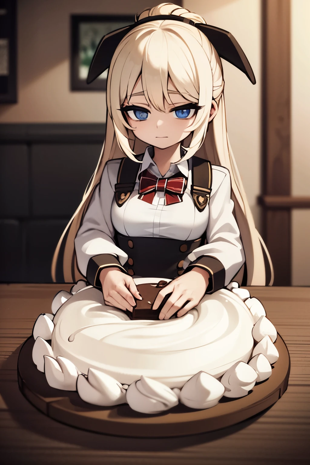 Art image of a chocolate cake covered in cream