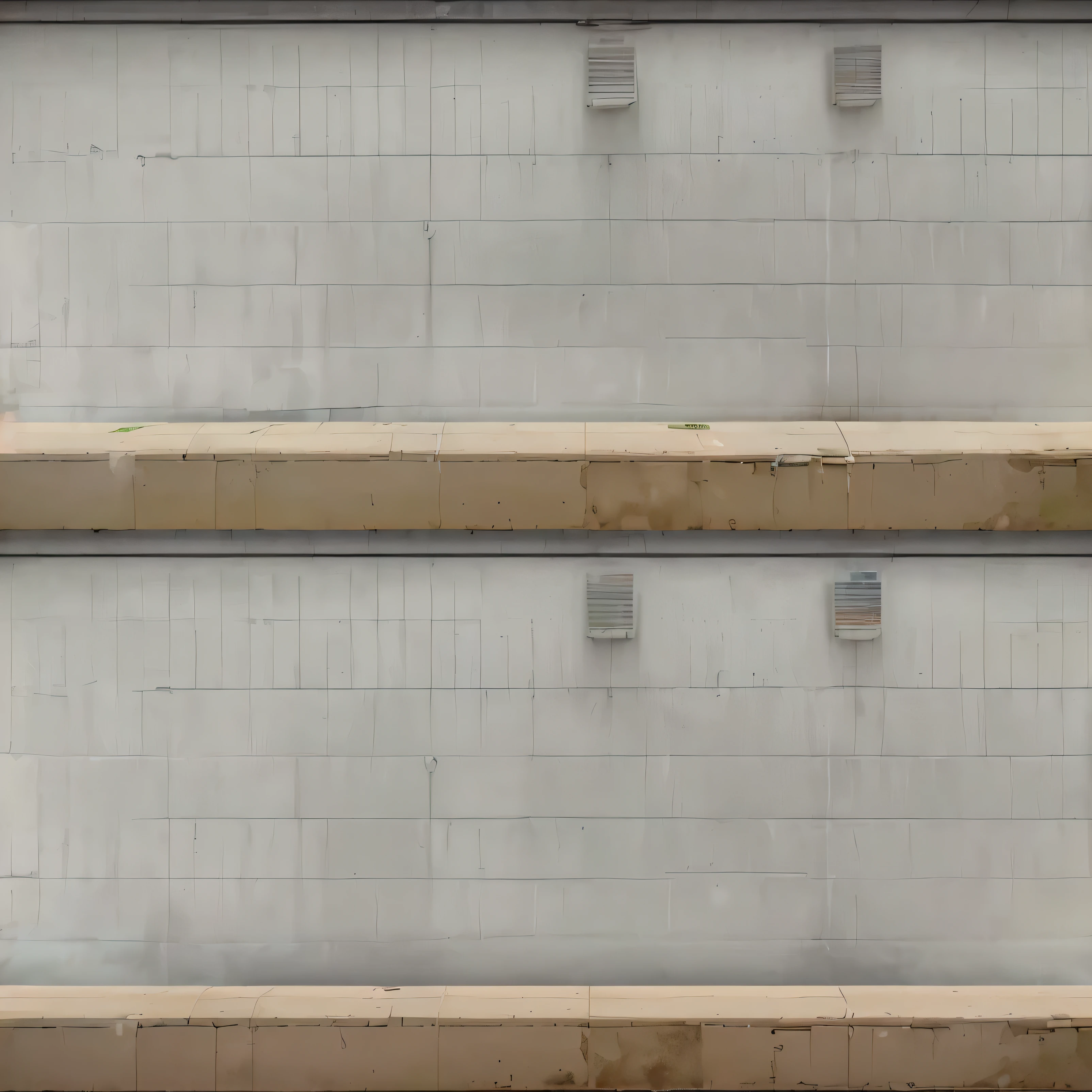 two benches on the side of a building with a concrete wall, abandoned warehouse interior, detailed concrete walls, highly detailed concrete walls, inspired by Andreas Gursky, seamless tileable textures, 3D textures, grey warehouse background, 3D textures, street background, no textures, grungy street background, factory background, (best quality,4k,8k,highres,masterpiece:1.2),ultra-detailed,(realistic,photorealistic,photo-realistic:1.37),cinematic lighting,dramatic lighting,moody lighting,Many stains on the wall,There is moss,plant,Very dirty and full of details。