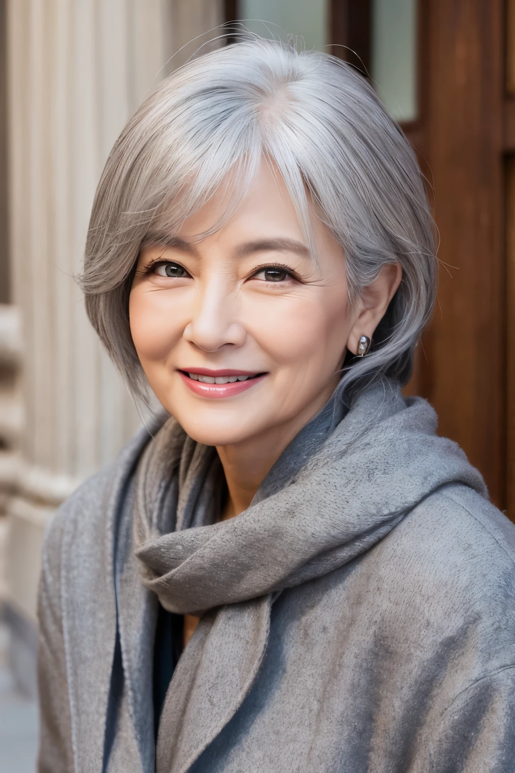 69 years old、smile、Your eyes are shining、beautiful、upper class、Luxury clothing、dignity、Gray Hair、