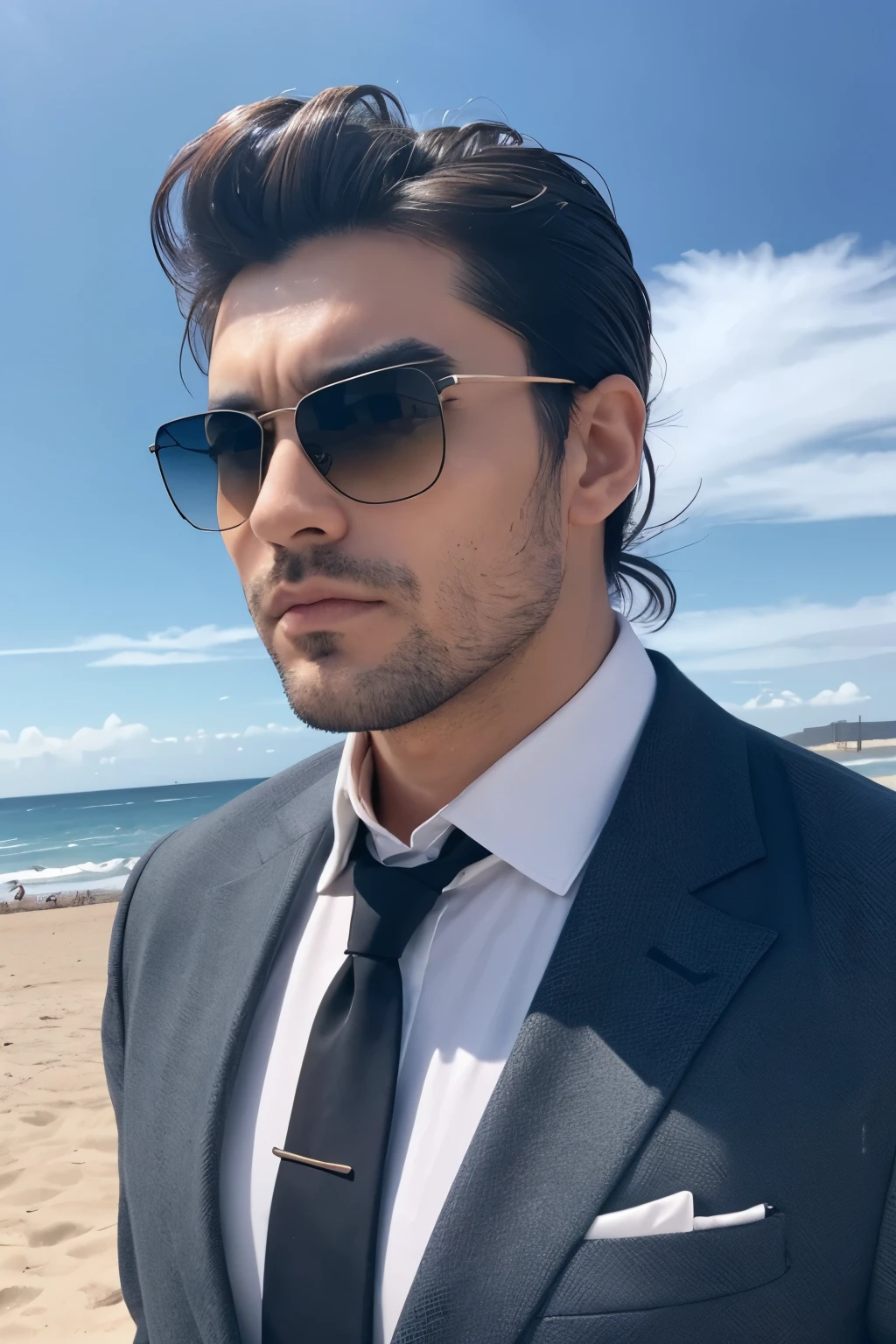 A man with a sharp jawline and thick eyebrows A businessman in a suit A man with hair blowing in the wind at the beach A cool man wearing sunglasses An artist or musician&#39;s appearance A toned body like an athlete An intelligent man with a beard A perfect face like a biker model with a wild look A confident man with a smile