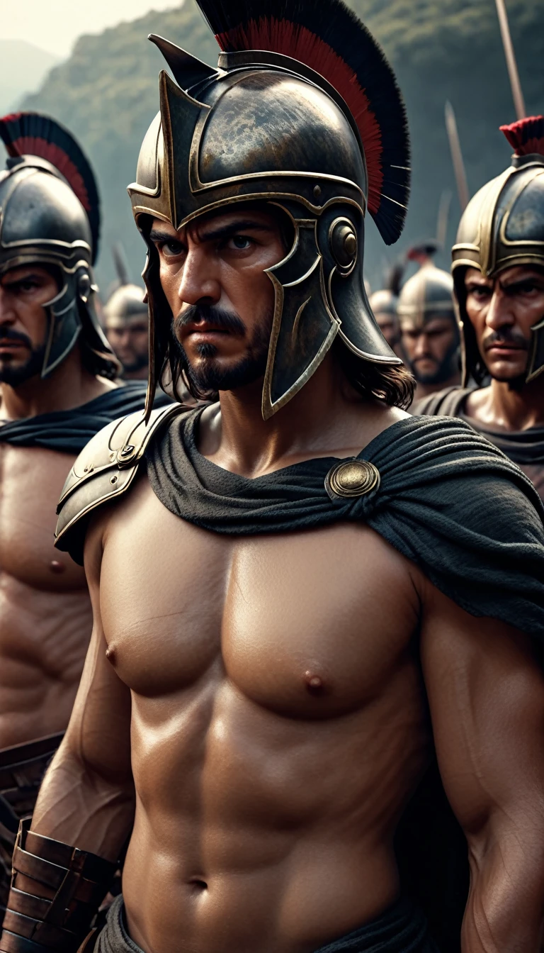 Create a detailed image of the annual Spartan event, featuring a massive arena where the best Spartan warriors and the bravest Helot slaves prepare to battle to the death, digital UHD (64k) image, cinematic film still dramatic side lighting, dramatic intense stare closeup portrait, hdr, shallow depth of field, vignette, highly detailed, high budget Hollywood film, cinemascope, moody, epic, gorgeous
, Highly detailed and clean, Photorealistic and cinematic masterpiece, professional photography, realistic, realism, 200k , Raytracing and light effect, digital, perfect composition, beautiful detailed intricate insanely detailed octane render trending on artstation, 8 k artistic photography, photorealistic concept art, soft natural volumetric cinematic perfect light, the morning mist shone on their bodies, award - winning photograph, masterpiece, raphael, caravaggio, greg rutkowski, beeple, beksinski, giger
