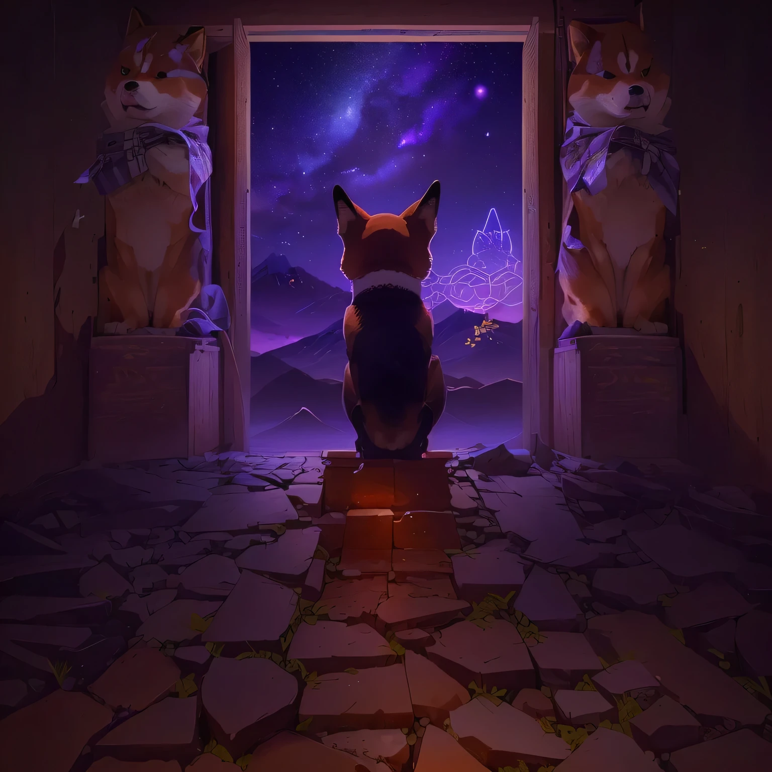 An Anthropomorphic Shiba Inu standing in a doorway,Anthropomorphic Shiba Inu,Turn your back on us,