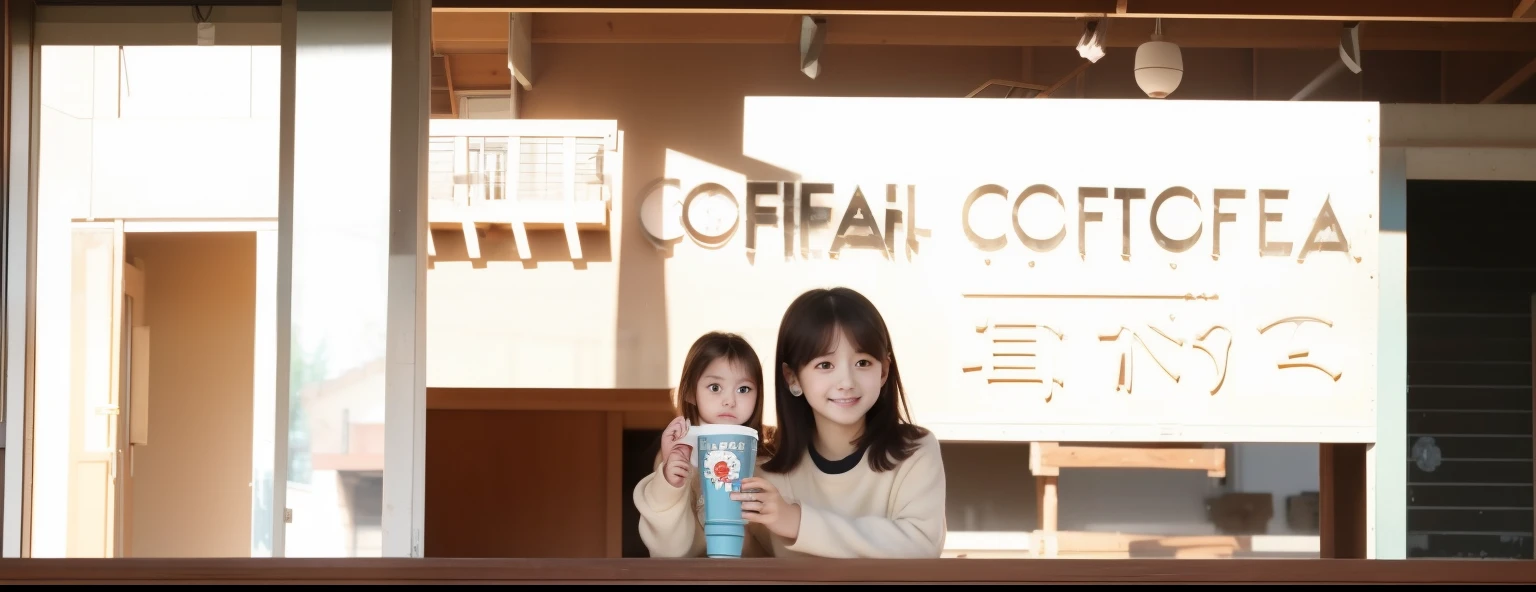 there is a young girl holding a cup of coffee in her hand, girl cute-fine-face, cute natural anime face, with cute - fine - face, sakimi chan, chiho, Yoshitomo Nara, young cute face, beautiful japanese girls face, brown hair and large eyes, cute kawaii girl, beautiful light big eyes