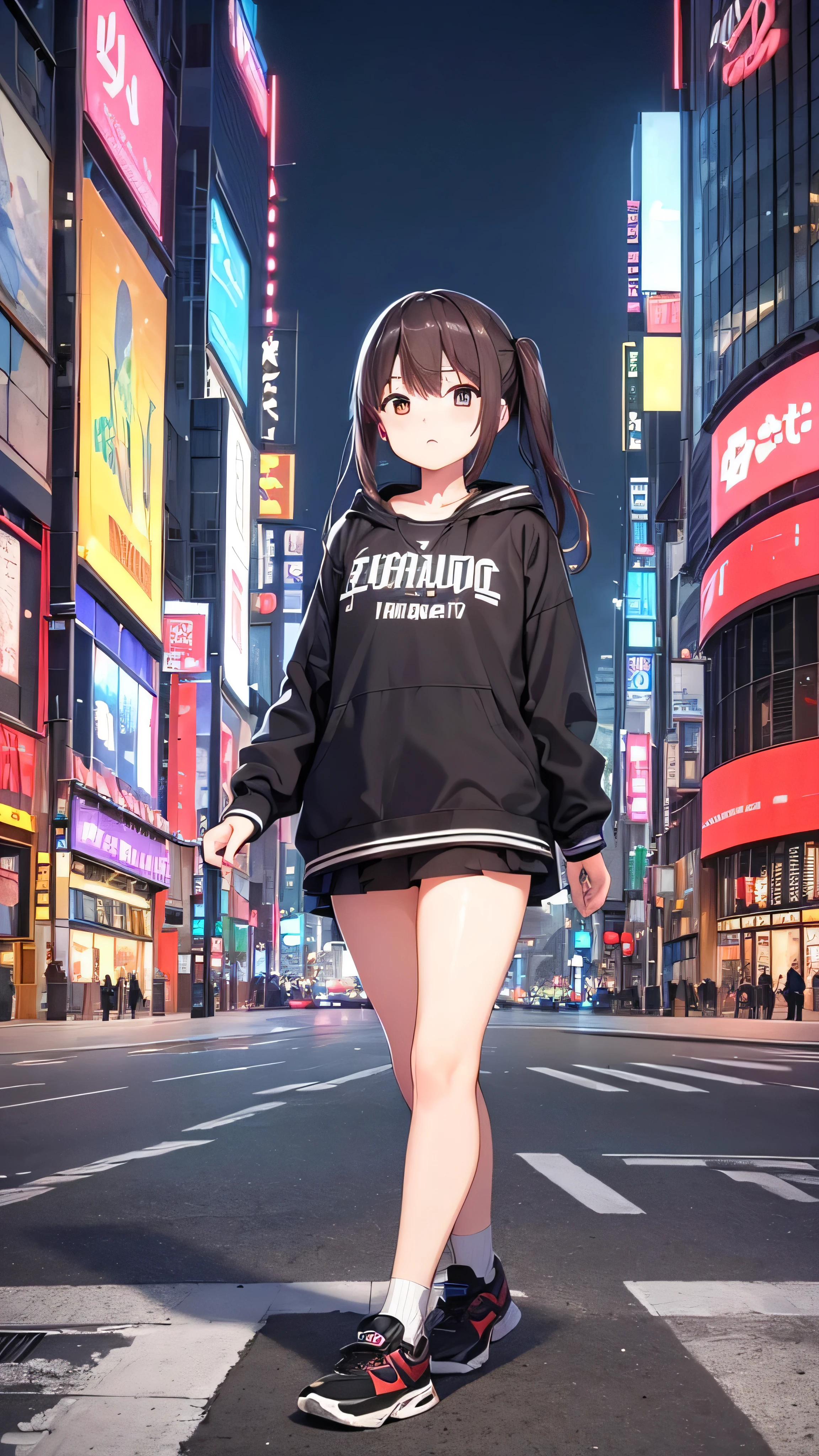 (high quality, 8k, 4K, masterpiece: 1.2, 最high quality), Shibuya crossing, empty street scene, neon signs, cinematic low camera angle, no people
