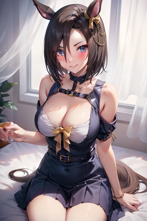 air groove \(umamusume\), tempting mesugaki smile with blush cheeks, dominatrix, straddling,