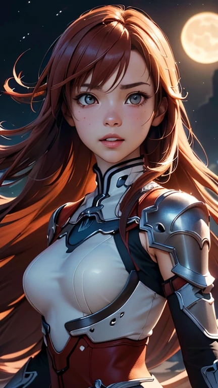 (best quality, masterpiece, colorful, dynamic angle, highest detailed) upper body photo, fashion photography of cute, intense long red hair, (\Asuna Yuuki\)\(sword art online\) (ultrahigh resolution textures), in dynamic pose, bokeh, (intricate details, hyperdetailed:1.15), detailed, moonlight passing through hair, perfect night, colorful fantasy art background, (official art, extreme detailed, highest detailed), HDR+