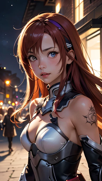 (best quality, masterpiece, colorful, dynamic angle, highest detailed) upper body photo, fashion photography of cute, intense long red hair, (\Asuna Yuuki\)\(sword art online\) (ultrahigh resolution textures), nude girl in dynamic pose, bokeh, (intricate details, hyperdetailed:1.15), detailed, moonlight passing through hair, perfect night, colorful fantasy art background, (official art, extreme detailed, highest detailed), HDR+