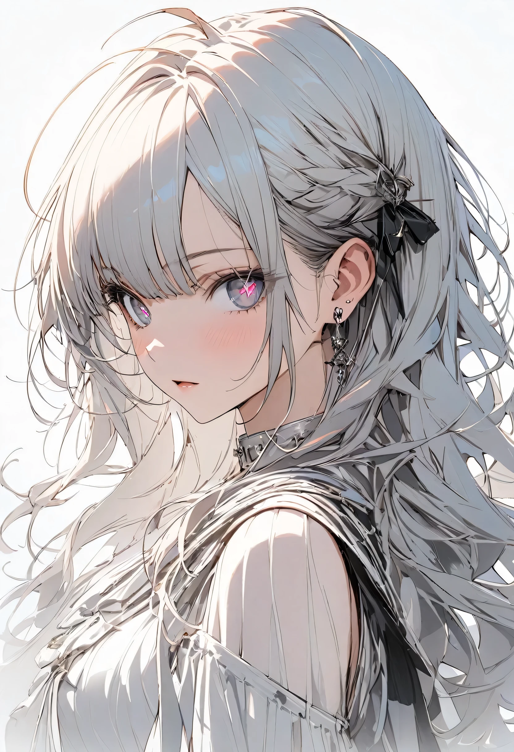 1girl, bangs, long hair, messy hair, gradient_eyes, diamond-shaped pupils, demon girl, royal type shoulder off dress, Conceptual art, masterpiece, super detail, high details, high quality, best quality, highres