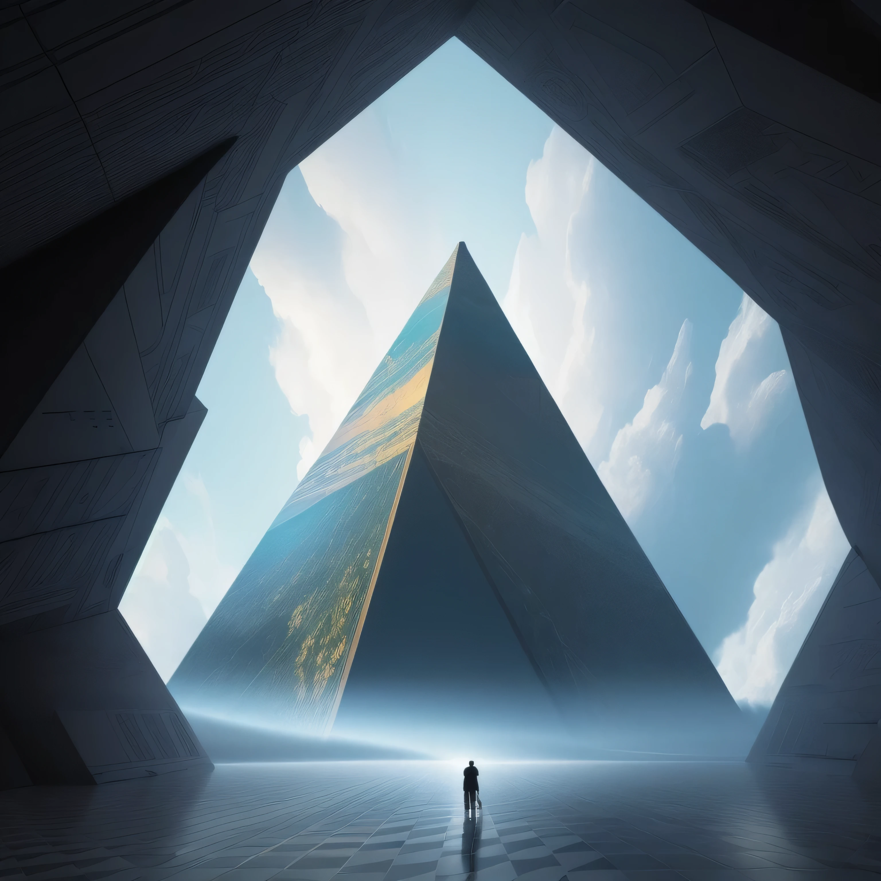 highest quality、Simple Background、Looking up from below、grand sense of scale、Unrealistic、Abstract、Iconic、Fantastic Background、Three-dimensional、strange、Gentle pyramid,8k wallpaper