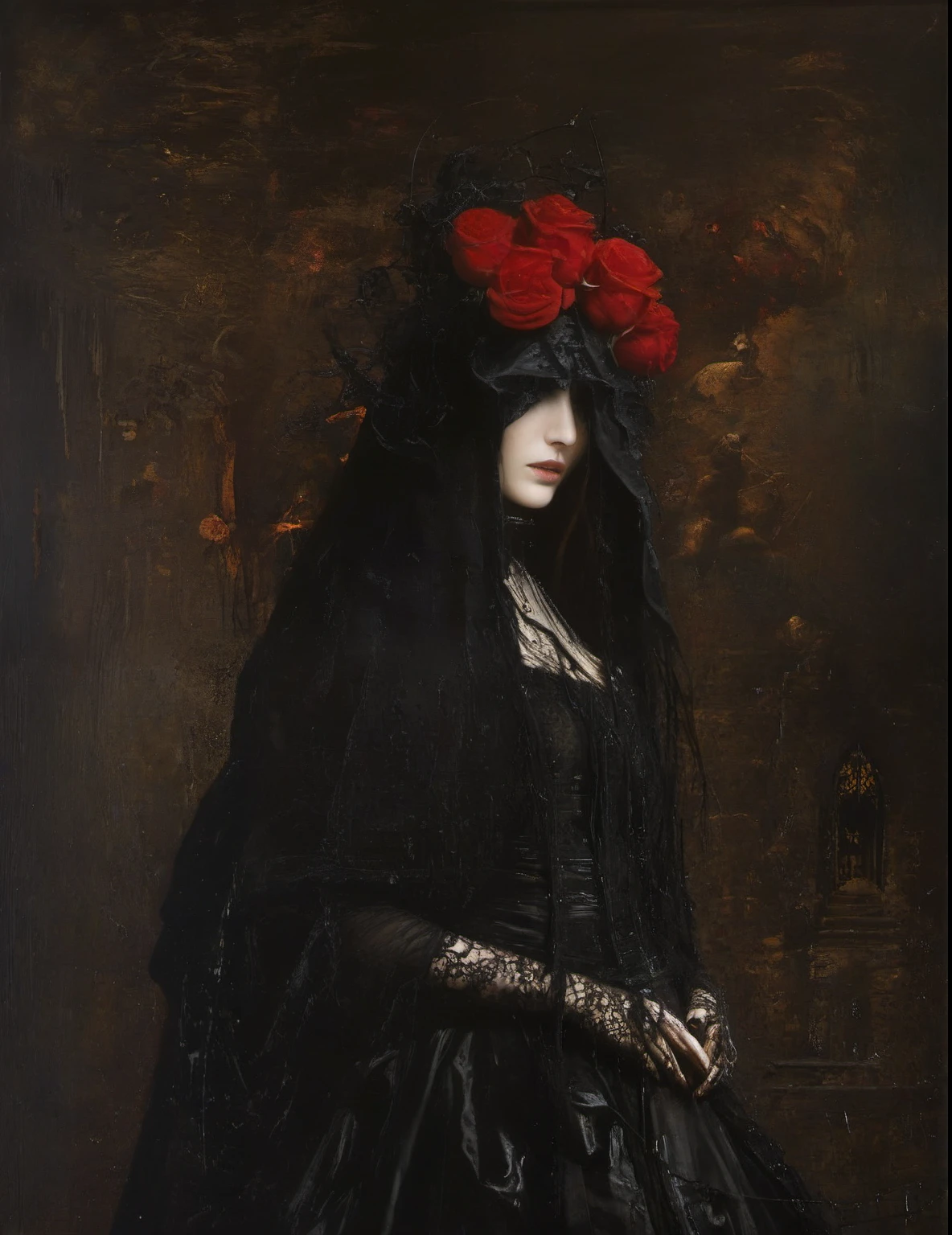 James Gurney, Surrealist art , dream-like, Mysterious, Provocative, symbolic, Complex, detailed,, (Gothic but very beautiful:1.4), (masterpiece, highest quality:1.4) , Nicola Samori Style, Rose