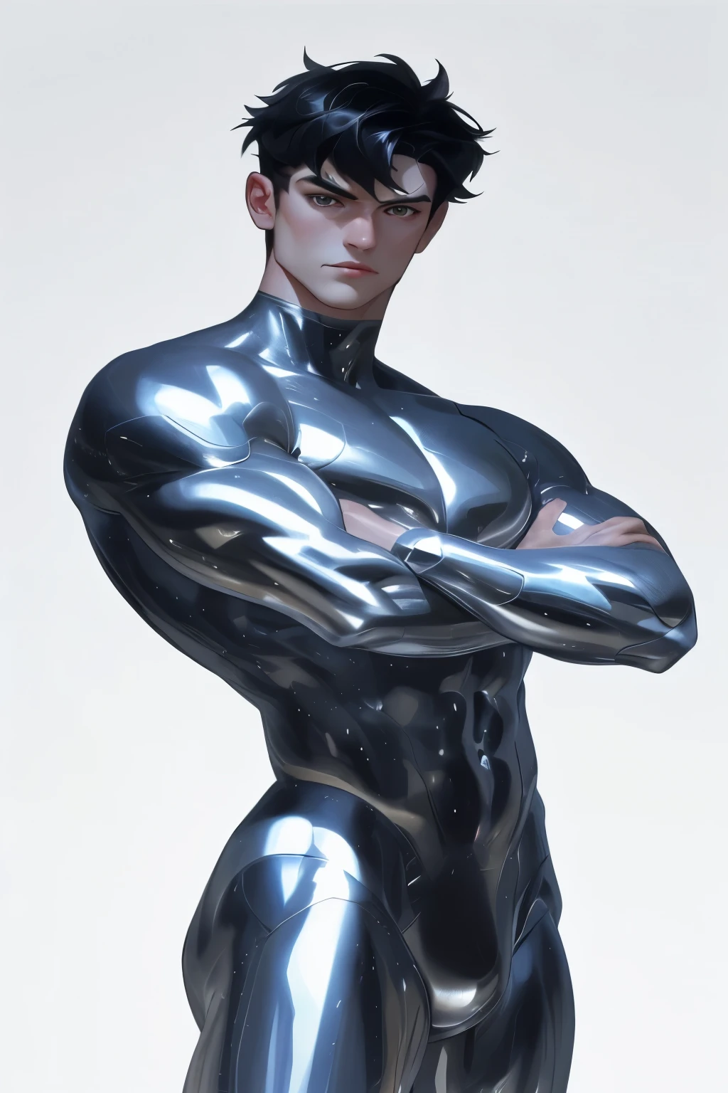 (A sexy cat man)Collar, With smooth skin and perfect lines, Stretch posture,(Iconic male anime character traits),Hazy dark tones,(Artistic image of a handsome man)Charming eyes,(A high resolution)The details are clear,(realisticlying)The image is rendered finely, (simulative)Cinematic texture,Emphasis on handsome appearance and charm。
