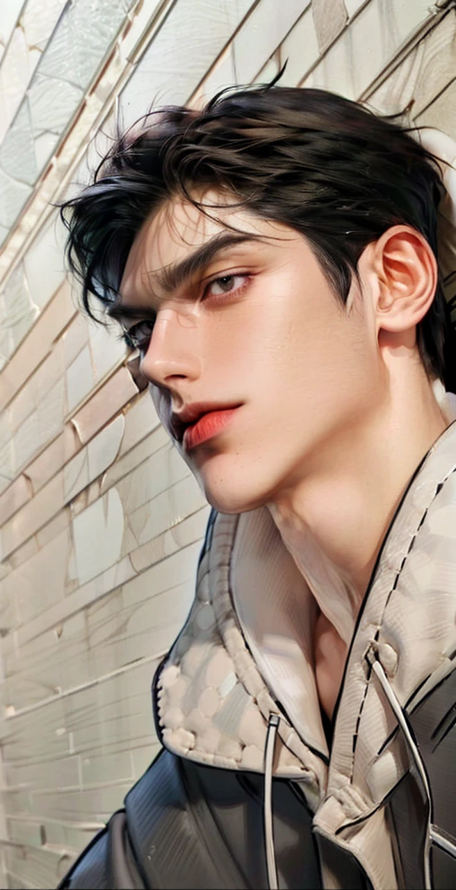 Masterpiece of man, Adult man with firm facial features like an Dutch, black eye, his nose is sharp, mature, black eyes, neat short balck hair, very handsome, white, clean, smooth skin, muscle body realistic,