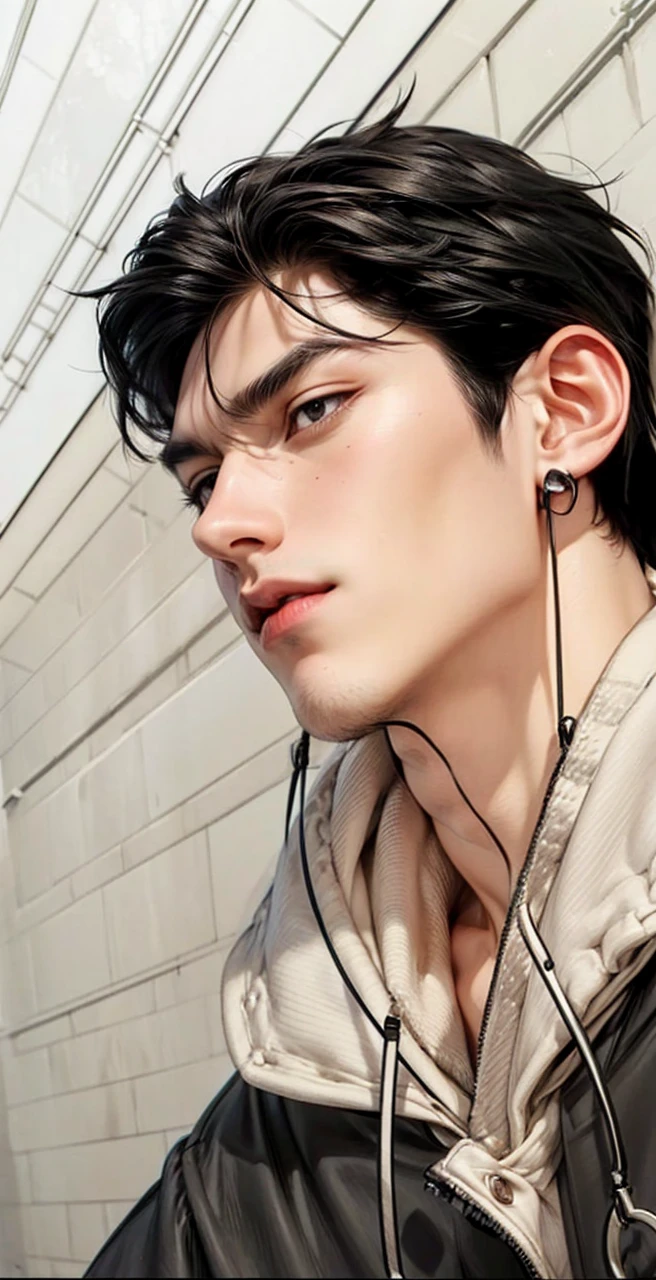 Masterpiece of man, Adult man with firm facial features like an Dutch, black eye, his nose is sharp, mature, black eyes, neat short balck hair, very handsome, white, clean, smooth skin, muscle body realistic, 