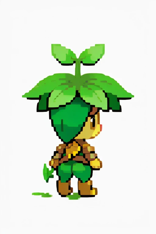 Small and cute Pokémon,we see him from behind, resembling a plant knight. He has a body covered in metal leaves and carries a sword made of vines and brambles.