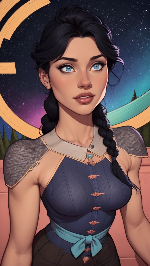 uma mulher com longos cabelos pretos e camisa azul com uma estrela no peito, linda arte digital, beautiful digital illustration, Arte digital realista em 4K, Arte digital realista em 4K, linda pintura digital, linda pintura digital, stunning digital illustration, Alena Aenami e Artgerm, belo retrato detalhado, linda pintura de personagem, pintura real de personagens altamente detalhado, arte digital detalhada fofa, Fan art horror character design portrait, beautiful curly black hair digital illustration high quality portrait, arte em quadrinhos, retrato do design do personagem, Naked busty woman with medium breasts cartoon style female character Geena Davis mercenary warrior Female character Queen Anna of Arendelle with battle scars Cartoon image of a woman .Ilustra??o estilo desenho animado, estilo de arte dos desenhos animados, estilo de arte dos desenhos animados, digital illustration style, design de personagens altamente detalhado, arte digital detalhada coragem, Forest fan art, Design de personagens de retrato, beautiful digital illustration, retrato de alta qualidade, Arte em quadrinhos, mulher jovem cabelo com transas lindas . Queen Anna of ArendelleBeautiful lined eyes Medium large bust and wonderful sexy clothes. sunrise bright wish image expression,Star, heart, Spectral rainbow, Fundo, cabelo chique lavanda branco menta, macio, Idiomas mistos_SMS, (Fundo bonito e claro:1.2),, Pintura de fantasia , Olho de renda com alto detalhe, long braids, braid, Universo, Galaxy, cabelo longo, penteado legal, o fluxo, como, como, cabelo super fino, melhor qualidade, alta qualidade, high resolution, Aprimoramento de detalhes, ((a imagem mais linda in the world)), Obra de arte, melhor qualidade, alta qualidadeAprimoramento de detalhes, ((a imagem mais linda ), cabelo brilhante, Estampas de vestidos super chiques, Flores stamp, Mesh pantyhose,, waist to head illustration, R
