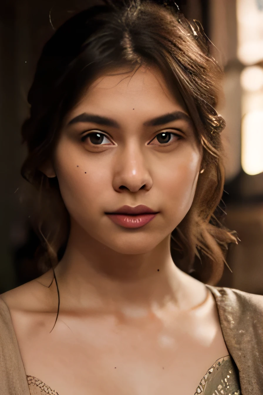 A beautiful and elegant woman having medium skin complexion with warm undertone, wearing a beautiful sari, perfect height, slender, athletic, very good looking, big honey eyed, round expressive face, soft skin, natural lighting