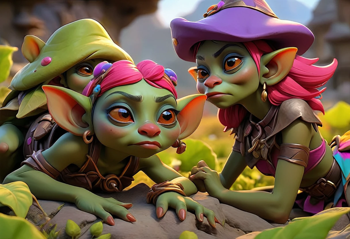 a beautiful detailed fantasy scene, beautiful detailed goblin women in colorful fantasy lingerie, highly detailed goblin women licking a colorful fantasy toad, some goblin women passed out, detailed fantasy landscape, vibrant colors, cinematic lighting, masterpiece, 8k, photorealistic