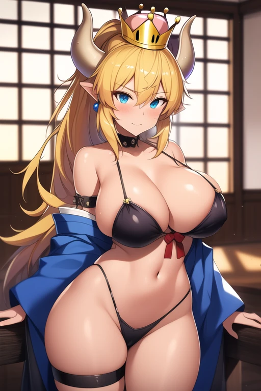 Bowsette (8K, mejor calidad, obra maestra, Ultra High Definition: 1.2),kimono,Japanese room,Also,cuerpo completo big tit busty depth of field, Surrealism, masterpiece, UHD, ccurate, anatomically correct, textured skin, super detail, high details, high quality, award winning, best quality, highres, 1080P, HD