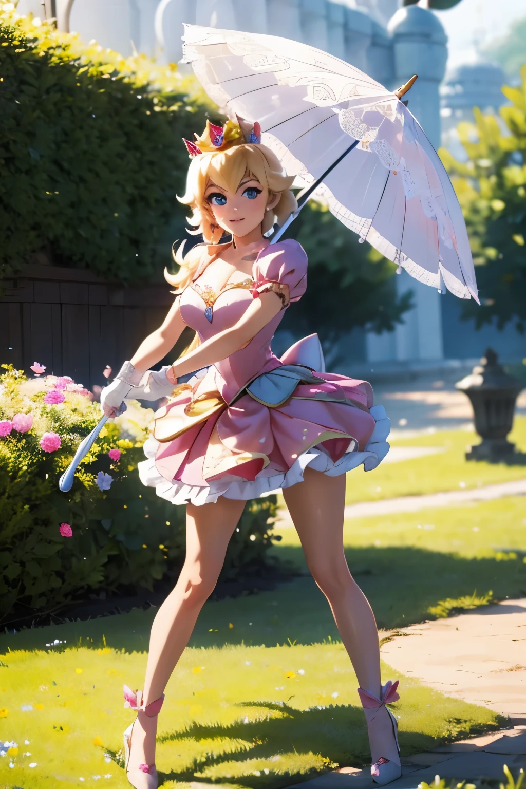 Princes peach in battle pose with a parasol