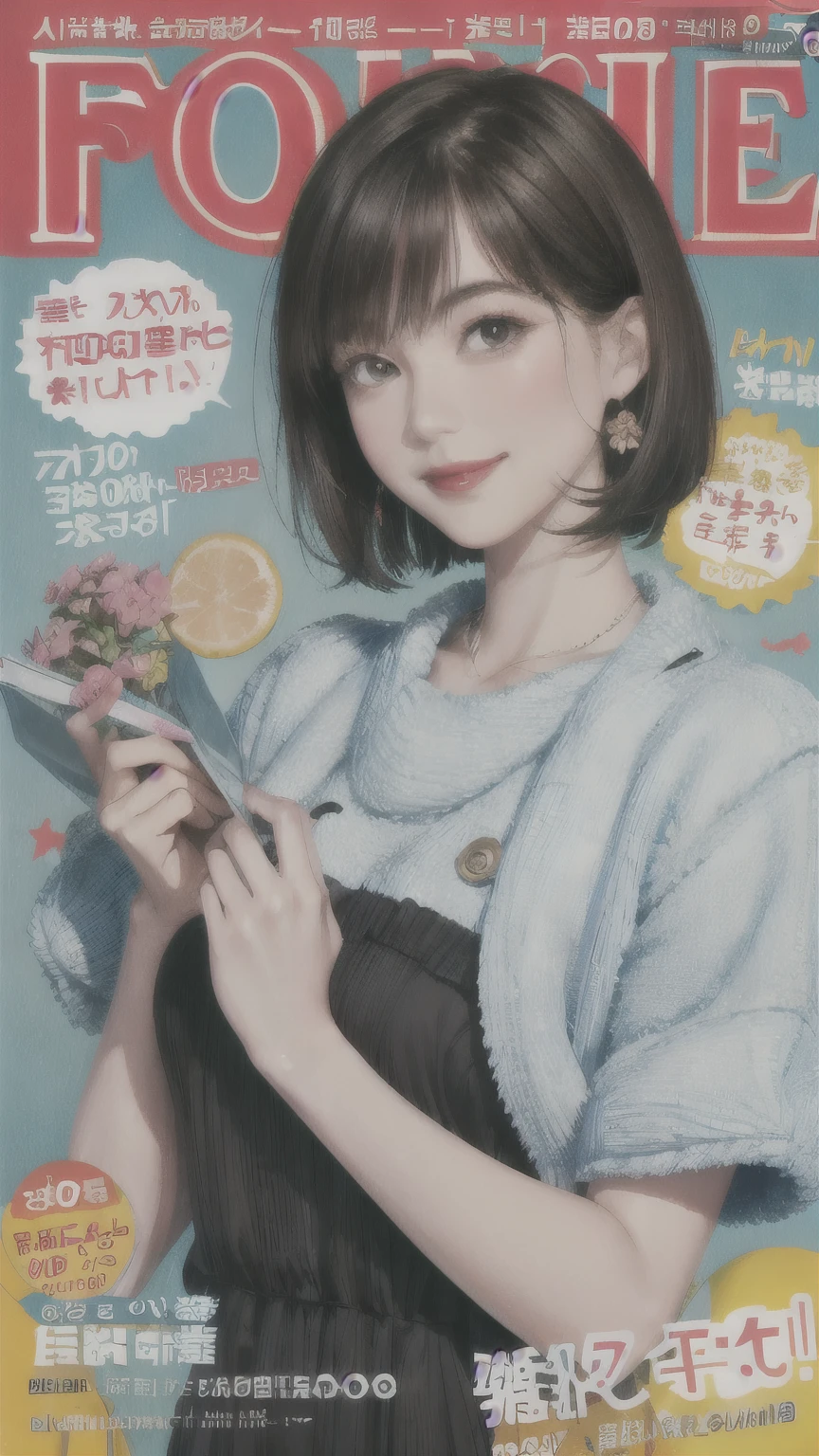 233 20-year-old female, short hair, Magazine Cover, A kind smile, lipstick