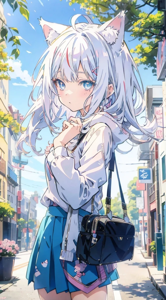 anime girl with white hair and blue eyes wearing a cat ears, anime catgirl, anime girl with cat ears, beautiful anime catgirl, cute anime catgirl, catgirl, girl with cat ears, nuksan, white cat girl, anime cat, anime style artwork, anime style portrait, anime moe art style, anime art style