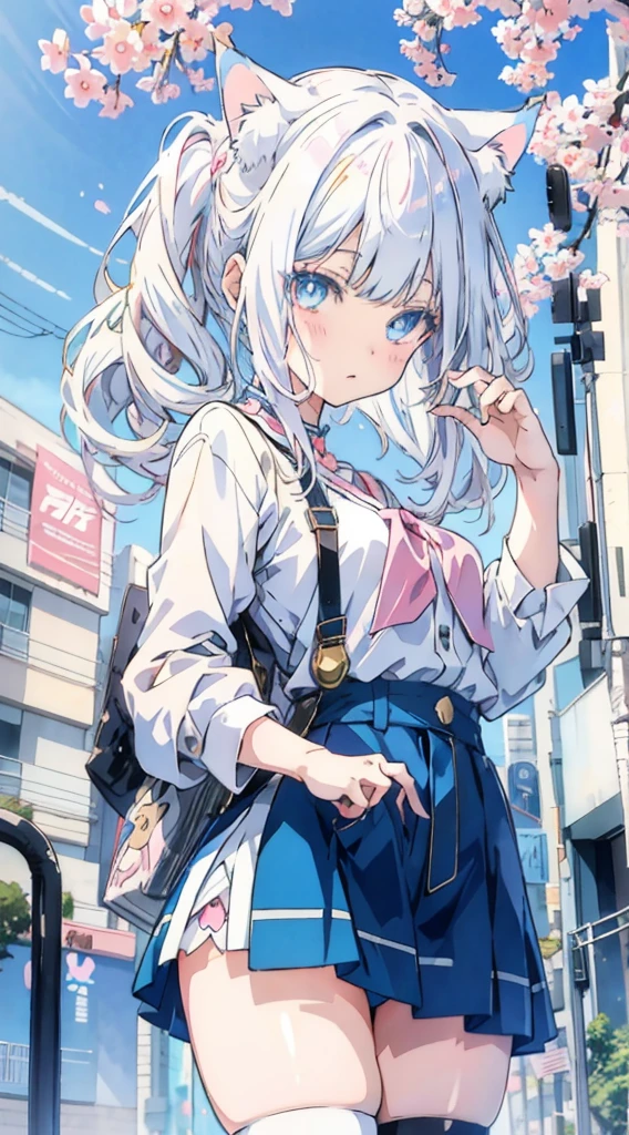 anime girl with white hair and blue eyes wearing a cat ears, anime catgirl, anime girl with cat ears, beautiful anime catgirl, cute anime catgirl, catgirl, girl with cat ears, nuksan, white cat girl, anime cat, anime style artwork, anime style portrait, anime moe art style, anime art style