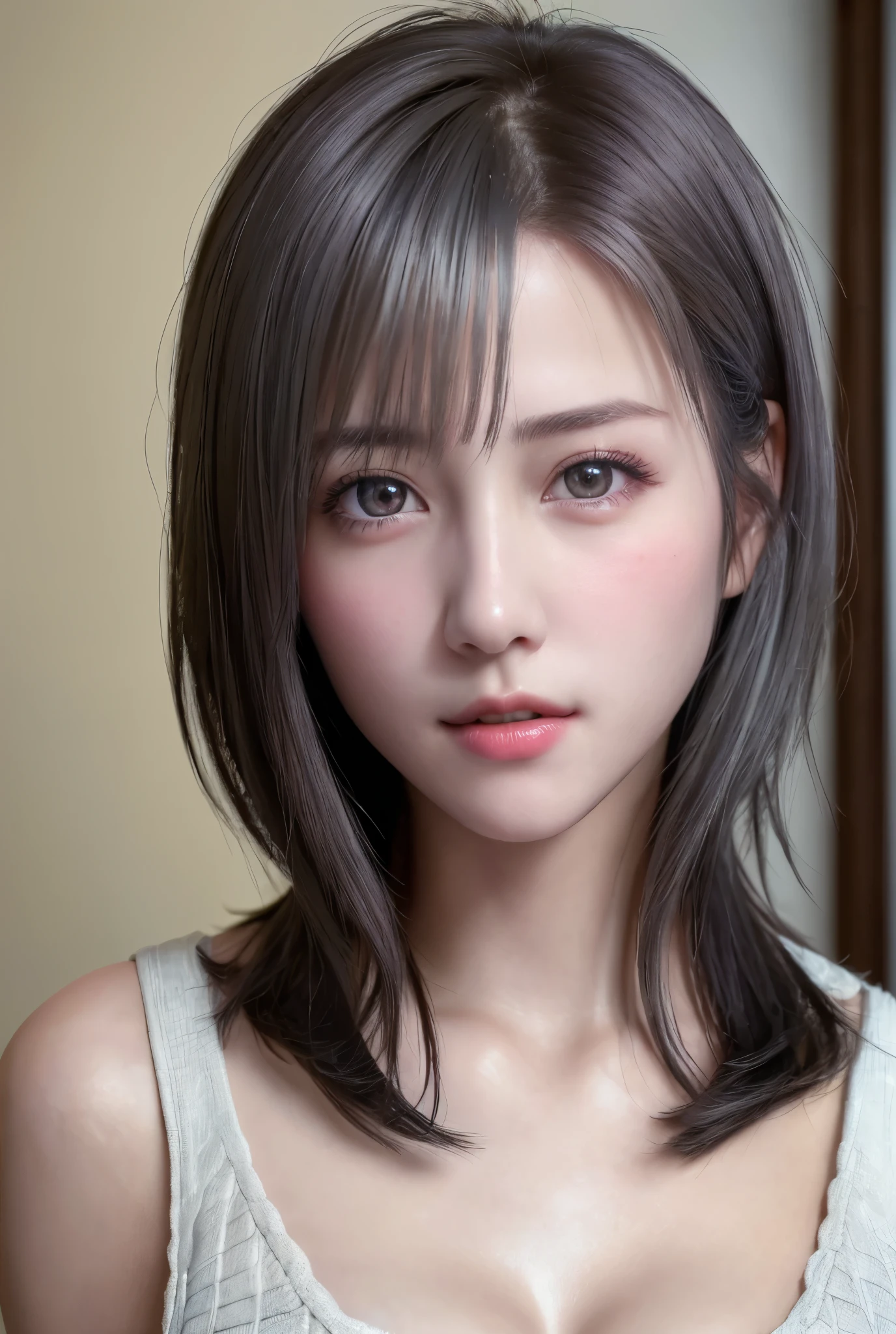 (8K, Photorealistic, Raw photo, of the highest quality: 1.3), (1girl in), Super beautiful, (Realistic face), (boyish, Silver Color Berry Shorthair), Beautiful , Glare that captivates the viewer, Beautiful expression, Beautiful breasts, (Realistic skin), Be...