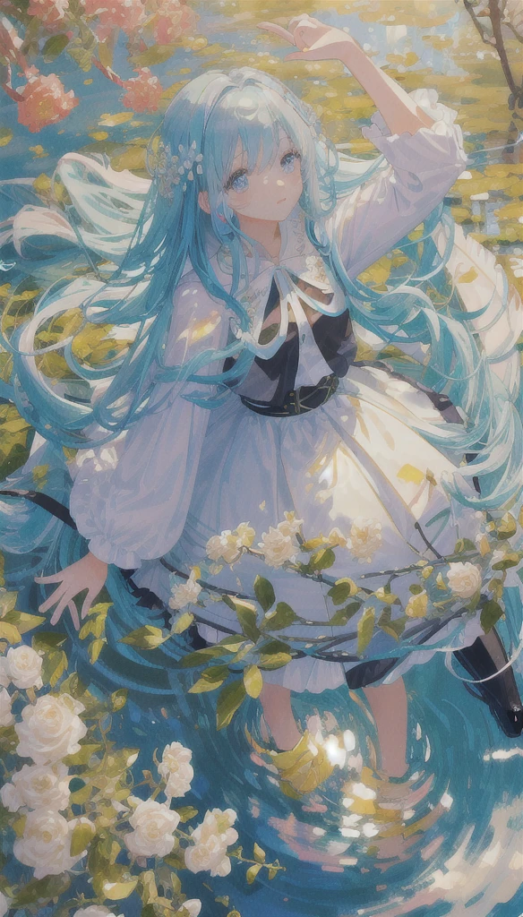 (masterpiece), (best quality), (ultra detailed),(disheveled hair),(illustration), (1girl), (Fashionable clothing), standing, Fashion model, looking at viewer, (interview), (simple background),beautiful detailed eyes, delicate beautiful face, Floating,(high saturation),(colorful splashes),colorful bubble,(shining), focus on face, kamisato ayaka, light blue hair, bangs, hair ring, floating flowers, floating hairs.Girl, anime waifu, looking at viewer, highlydetailed, reflections transparent iridescent colors, long transparent iridescent RGB hair, artby Serafleur from artstation, thick acrylic,illustration on pixiv, waist up portrait, gorgeoussacred girl, best quality, ultra detailed,sad,clever,beautiful face , beautiful lighton black background, Character stvle renderedby Octane,